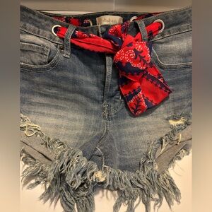 altar’d state Denim Shorts w Bandanna “belt”.  Size 26. Button Fly!